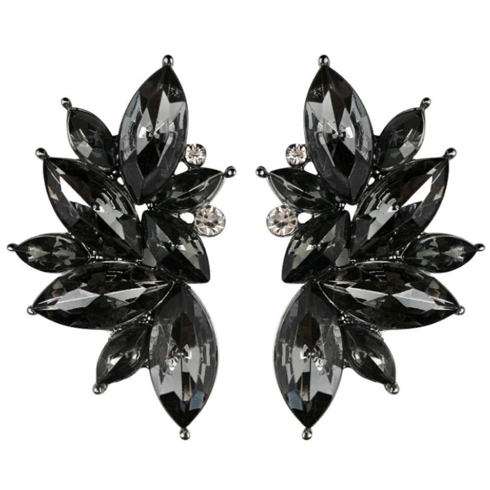 Gun Metal Black with Clear Black Crystal 80's Punk Rock Starburst Earrings